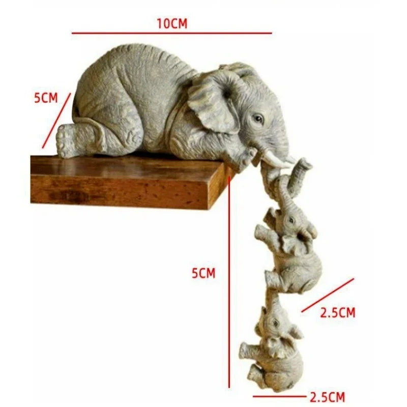 3pcs/set Cute Elephant Figurines Elephant Holding Baby Elephant Hanging Off The Edge of A Shelf or Table Resin Crafts
