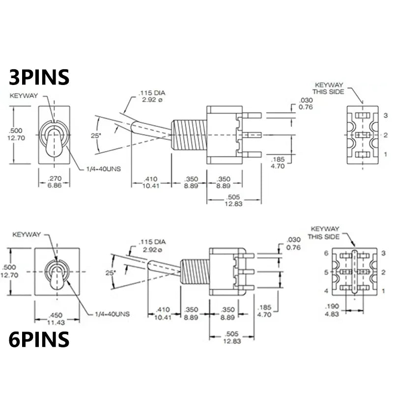 Mini Toggle Switches 6mm SPDT ON-OFF-ON 3/6 Pin with Sealed Caps for DIY Electronics and Control Panels
