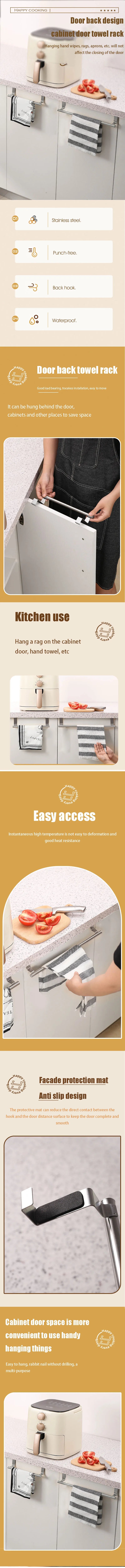 Cabinet Door Back Hanging Rack Kitchen Accessories No Punching Required Towel Bar Kitchen Organizing Shelf Organizer Storage