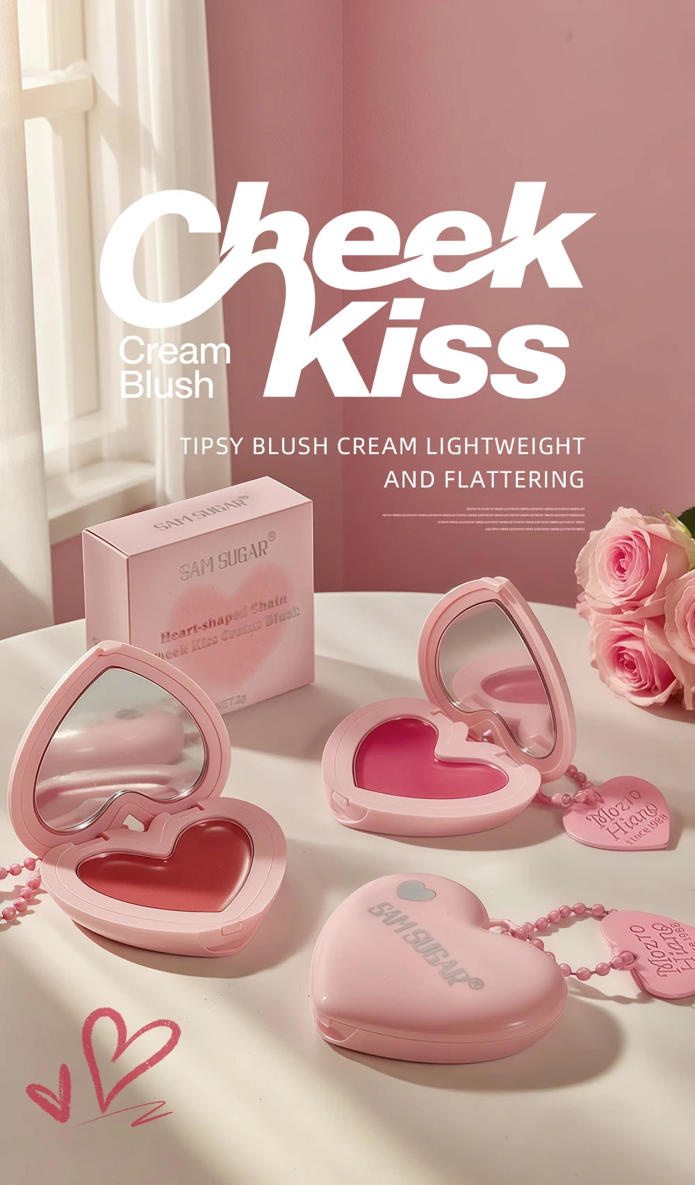 Waterproof Heart Shaped Cream Blush Long Lasting Silky Smooth Mirror Finish Lip Cheek Contour Brighten Tipsy Makeup