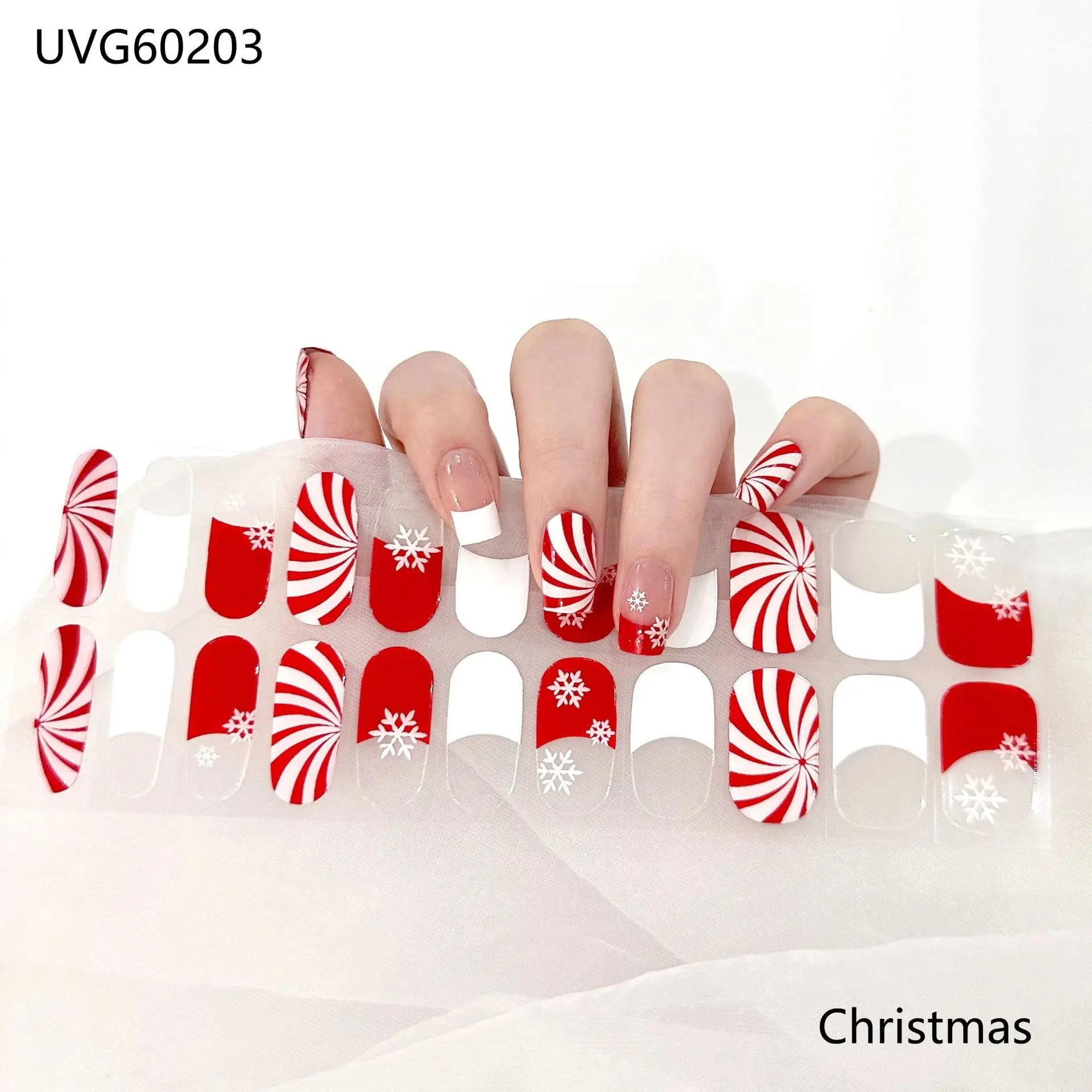 20/22tipsChristmas Semi Cured Nail Sticker UV Led Lamp Semi Cured Gel Design Nail Decals Waterproof Nail Stickers Nail Manicure