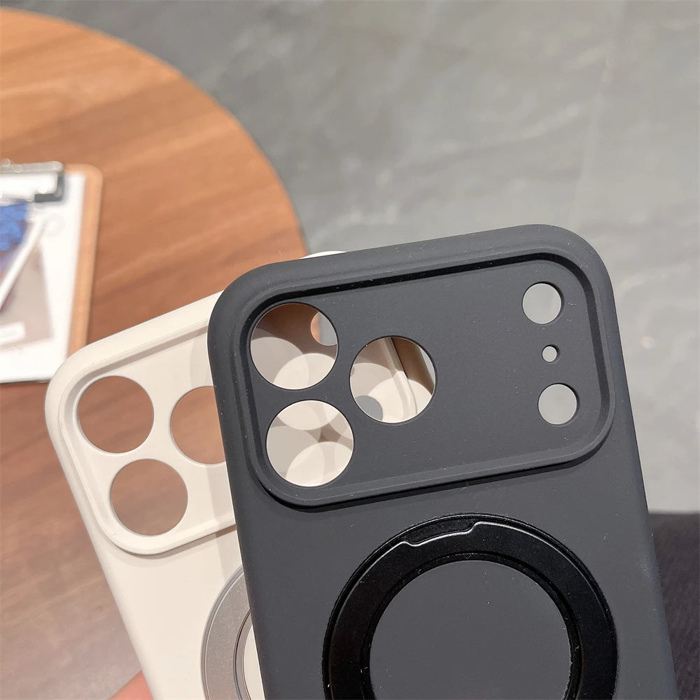 Simple INS Candy Color Liquid Silicone Case For IPhone 17Pro Max Air 16 15 14 Magnetic Rotable Bracket Lens Full-pack Back Cover