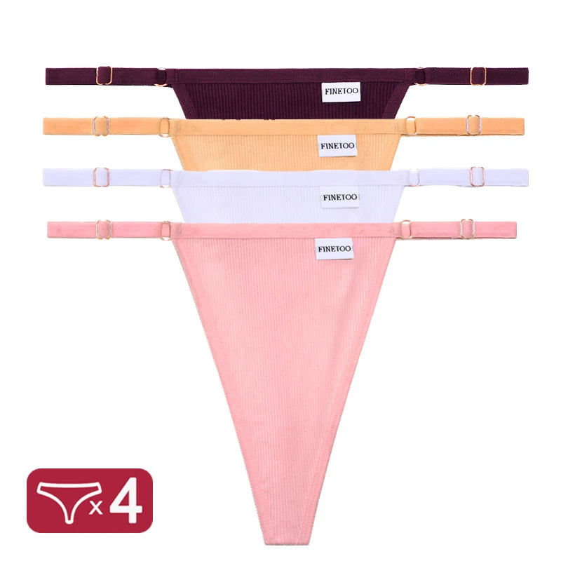 4PCS/Set G-String Cotton Panties Sexy Women's Underwear T-Back Lingerie Pantys Female Low Rise Intimates Adjustable Strap Thongs