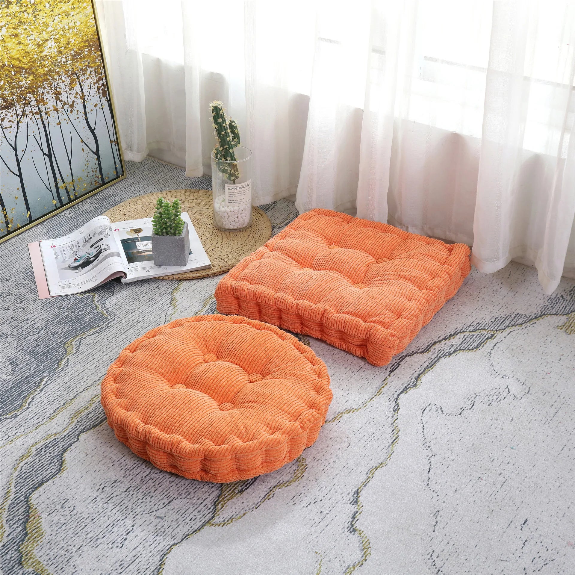 Floor Pillow Cushion Square Round Tatami Large Meditation Chair Cushions Thick Square Seat Pad Velvet Tufted Seating Pouf 방석