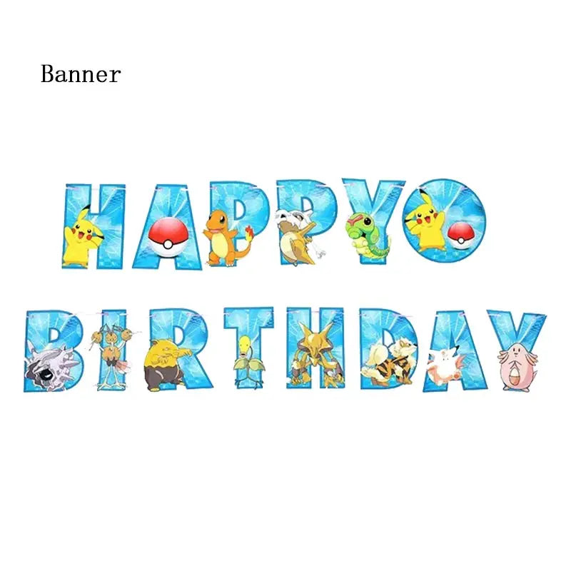 Pokemon Theme Birthday Party Decoration Supplies Cartoon Pokemon Go Tableware Cups Plates Pikachu Balloon For Baby Shower Favors