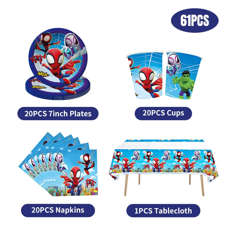 Spidey And His Amazing Friends Birthday Decoration Tableware Supplies Party Paper Cups Plates Tablecloth Banner Balloons For Kid