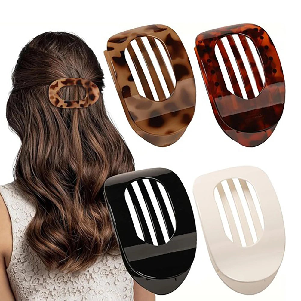 4 PCS Flat Hair Clips, Round Lay Down Hair Claw Clips for Women Girls, Comfortable Curved Flat Clips for Thick Thin Hair