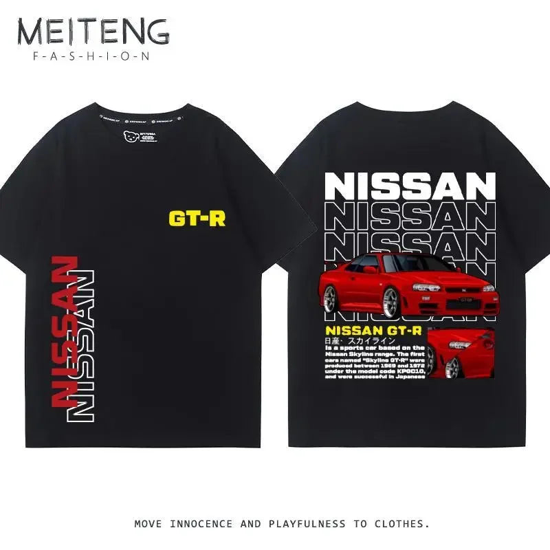 Men's Women's Summer Cotton Versatile Trend T-shirt Clothes Nissan GTR God of War R35R34 Modified Team Short-sleeved