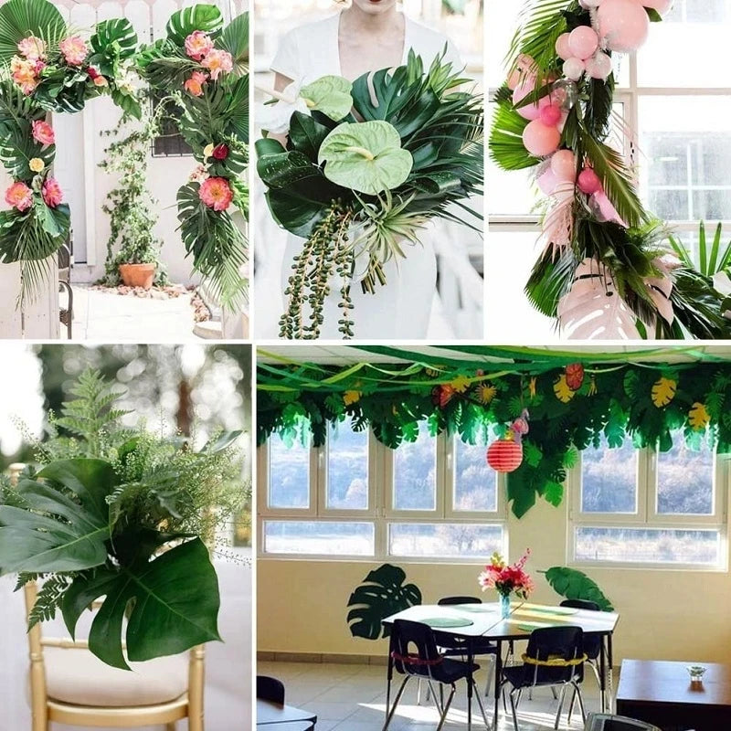 Hawaiian Artificial Tropical Palm Leaves Plant Summer Luau Aloha Jungle Theme Party Decoration Wedding Birthday Home Table Decor