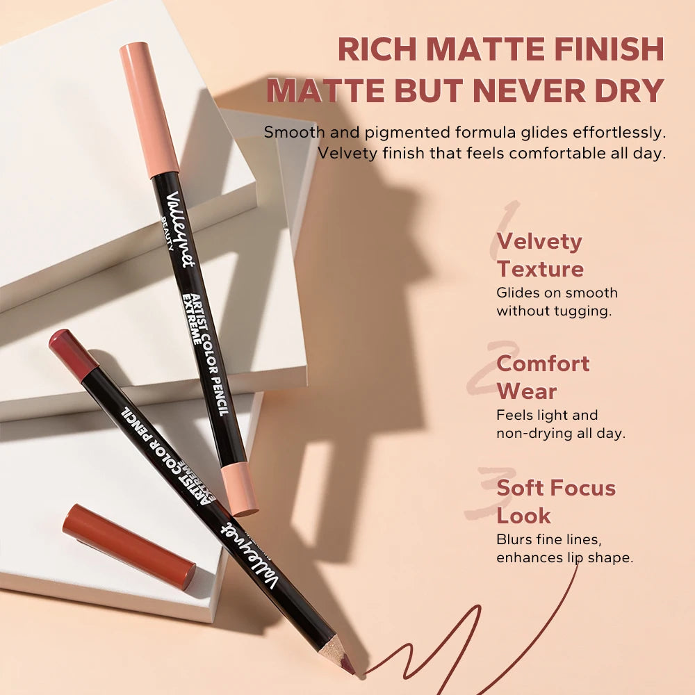 2 Pcs/Set Lip Combo Set Lipstick + Lip Liner Long Lasting Waterproof Easy To Apply Lipstick Set Glossy Lipstick Lip Makeup