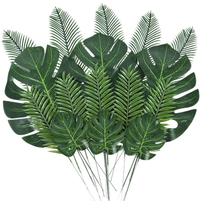 Hawaiian Artificial Tropical Palm Leaves Plant Summer Luau Aloha Jungle Theme Party Decoration Wedding Birthday Home Table Decor