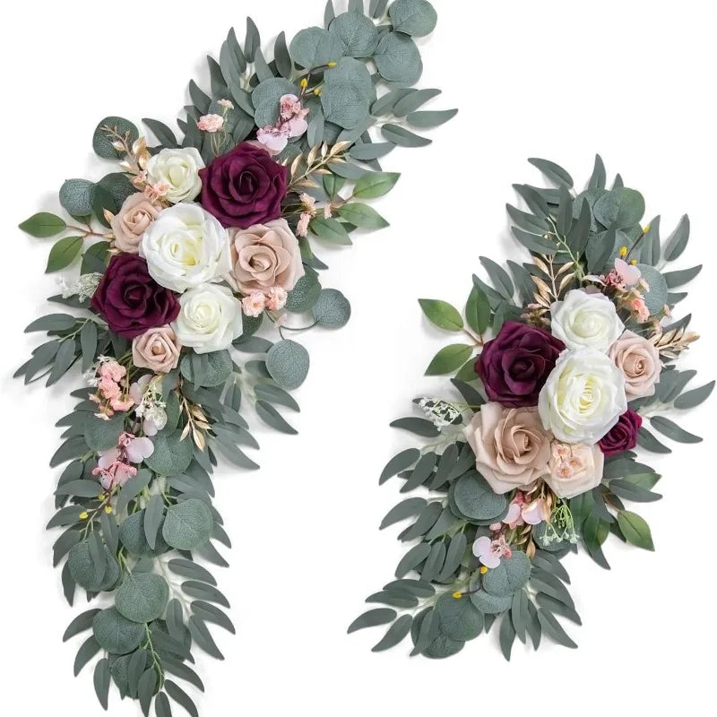 Artificial Wedding Arch Flowers Kit Boho Dusty Rose Blue Eucalyptus Garland Drapes for Wedding Decorations Welcome Sign