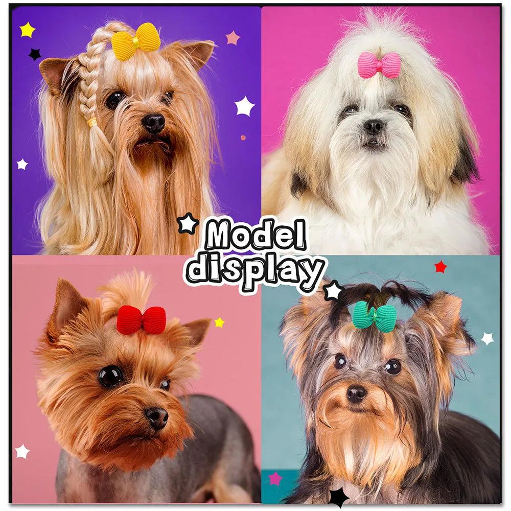 10PCS Small Dogs Bows Hair for Pets Solid Bowknot Boutique Dog Hair Bows Yorkshire Grooming Bows Puppies Accessories