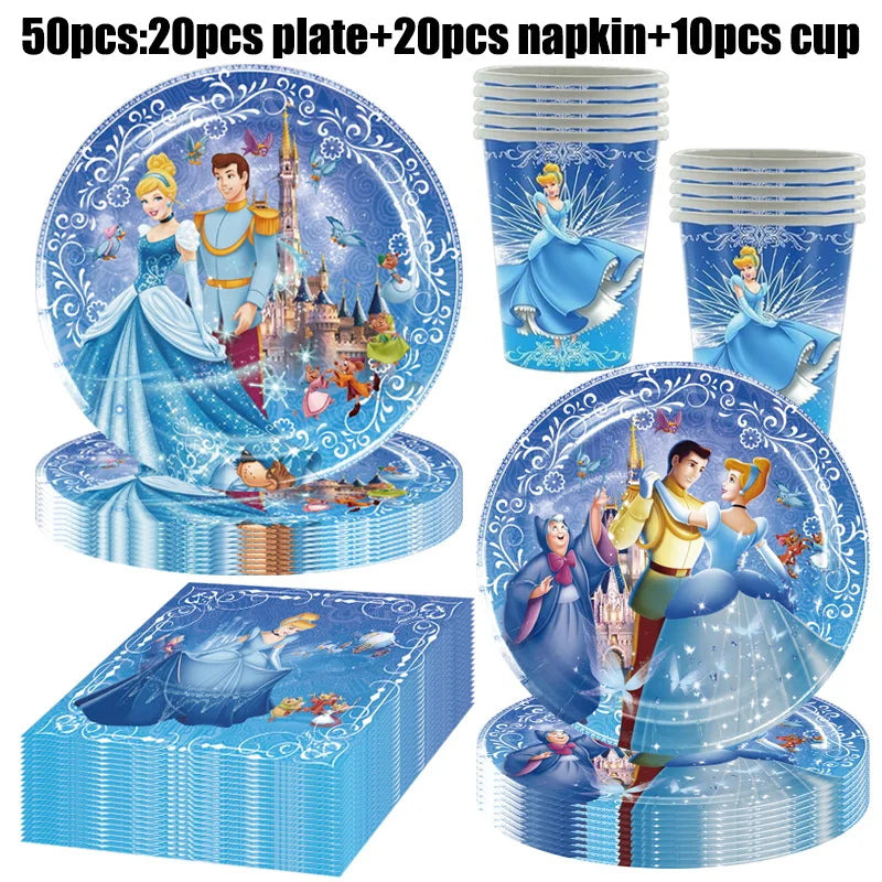Disney Cinderella Princess Birthday Party Decoration Girls Cinderella Birthday Party Favors Plates Cup Napkins Tablecloth Supply