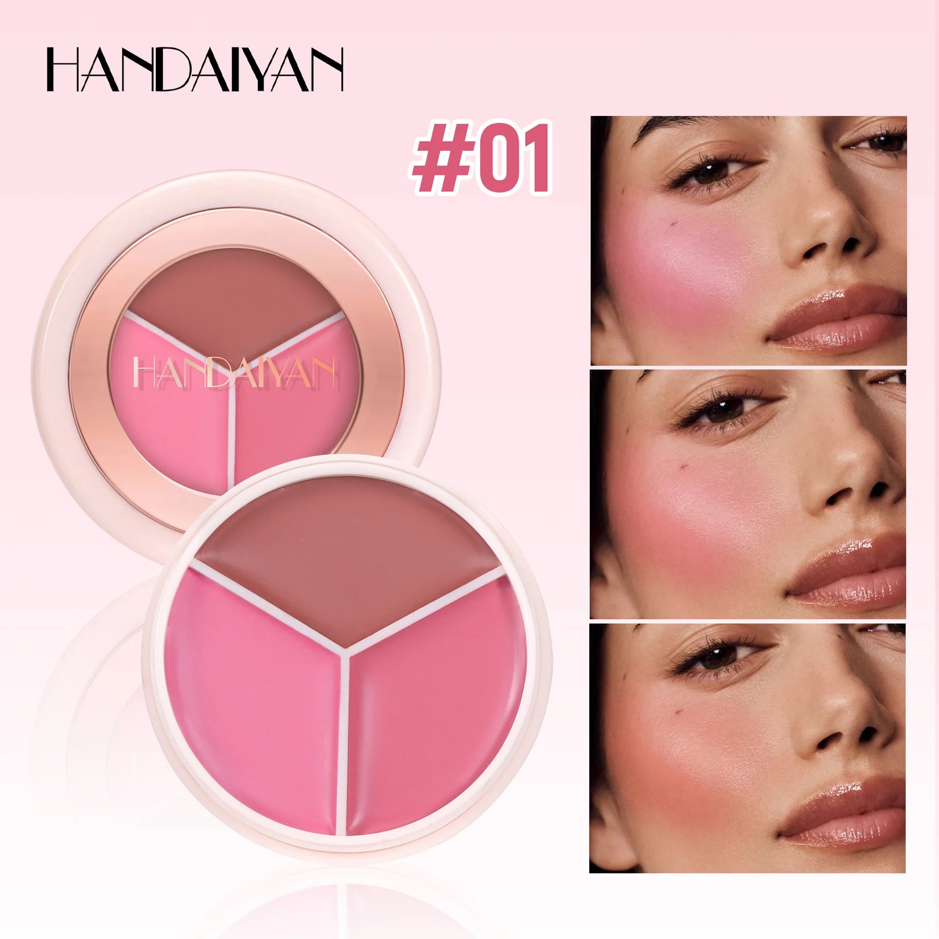 3-in-1 Matte Cream Blush Set, Waterproof Long-Lasting Cheek Color, Blendable Buildable Formula for Natural Matte Finish