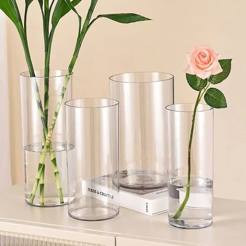 Tall Large Plastic Clear Vase - Acrylic Cylinder Flower Vase, Unbreakable Hurricane, Wedding Centerpieces Hydroponic Decor
