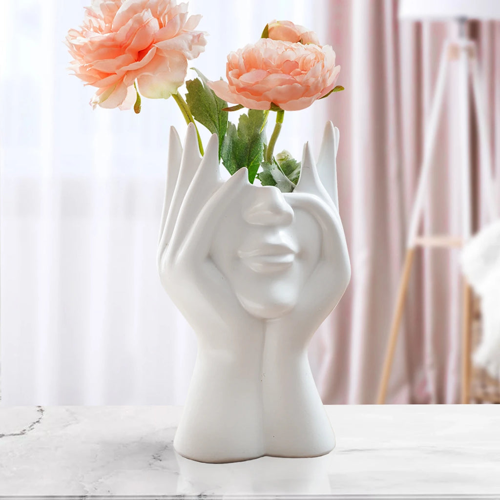 1PC, a modern and simple resin double-hand face support design household vase, which can be given as a gift