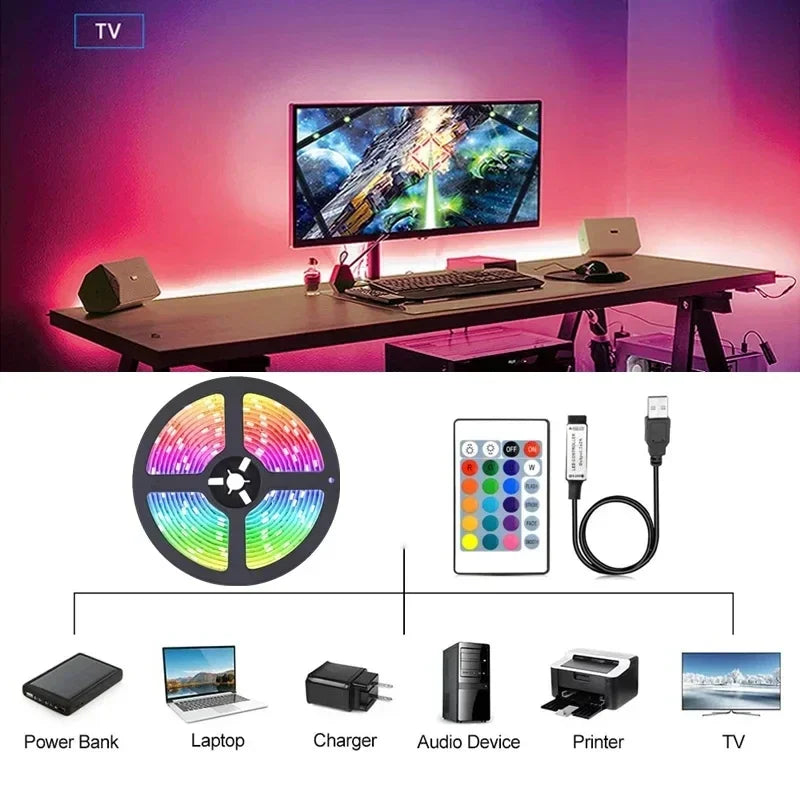 Led Strip Lights USB RGB 5050 LED Light Strip 1M-30M Music Sync App Control Luces Led Flexible Lamp for Room Decor TV Backlight