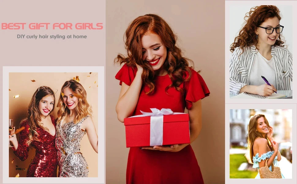 5 in 1 Hair Curlers Set with Curling Brush, 0.35”-1.25” Hair Curler Wand for Hairstyle and Heat Resistant Gloves and Hair Clip