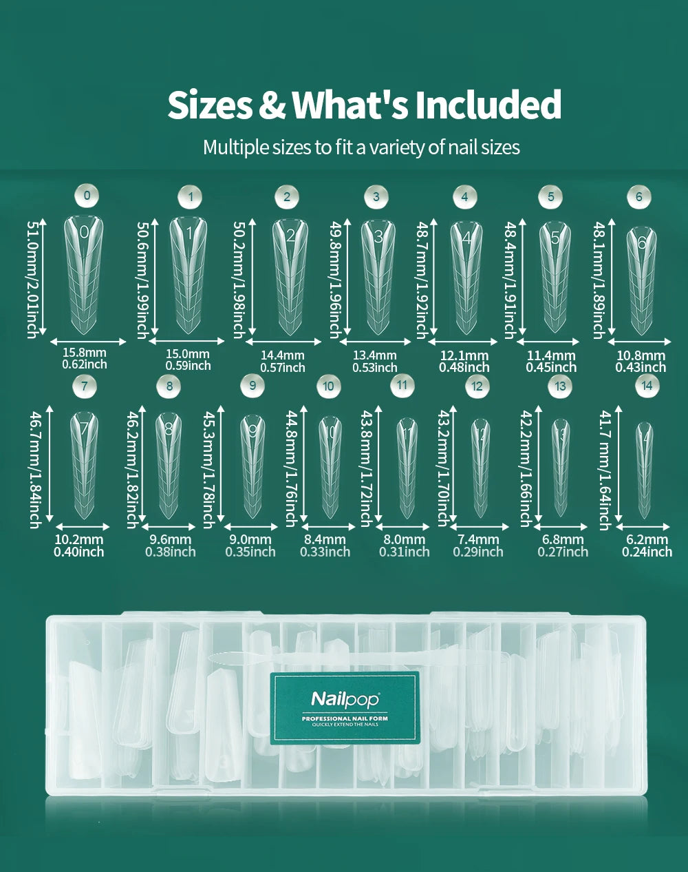 Nailpop Transparent Nail Extension Film 150 Pcs 15 Sizes Pyramid Shape Nail Forms For Gel Acrylic Manicure Professional Tools