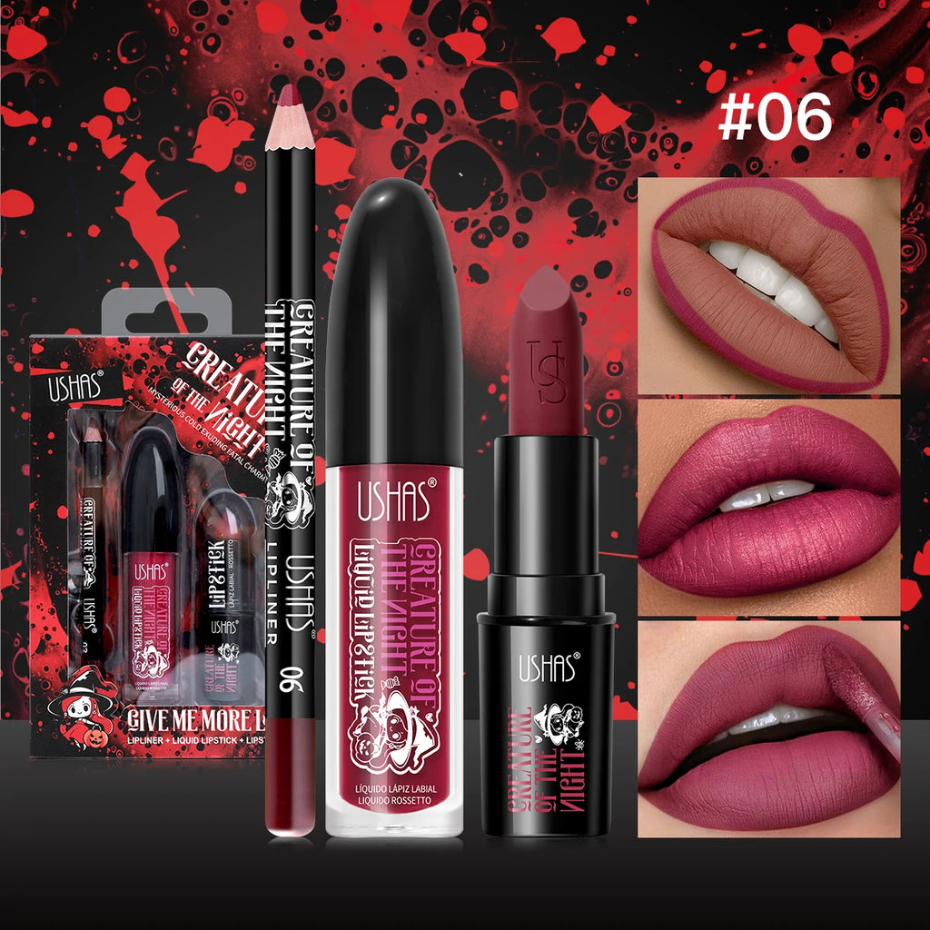 Velvet Matte Lipstick Long Lasting Set Waterproof Lip Gloss Non Transfer High Color Intensity Combo Makeup Liner Halloween