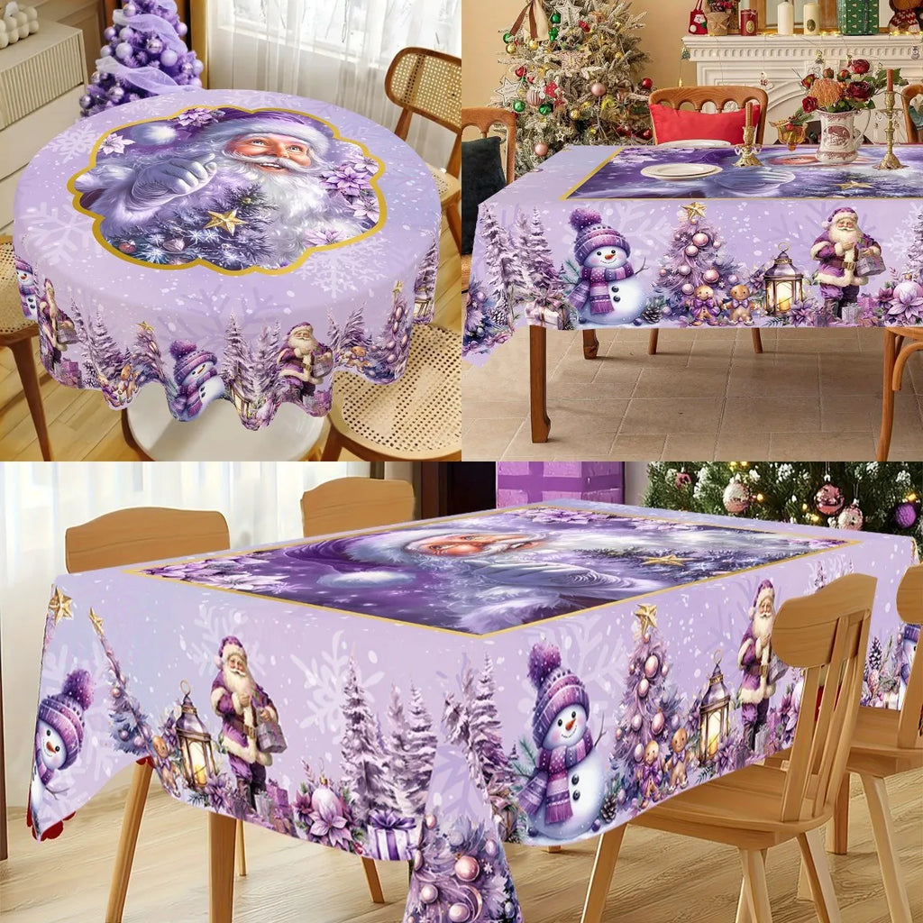 Purple Christmas Tablecloth Santa Claus Table Cover Christmas Party Table Decorations for Home Kitchen 2025 Xmas Gifts Navidad