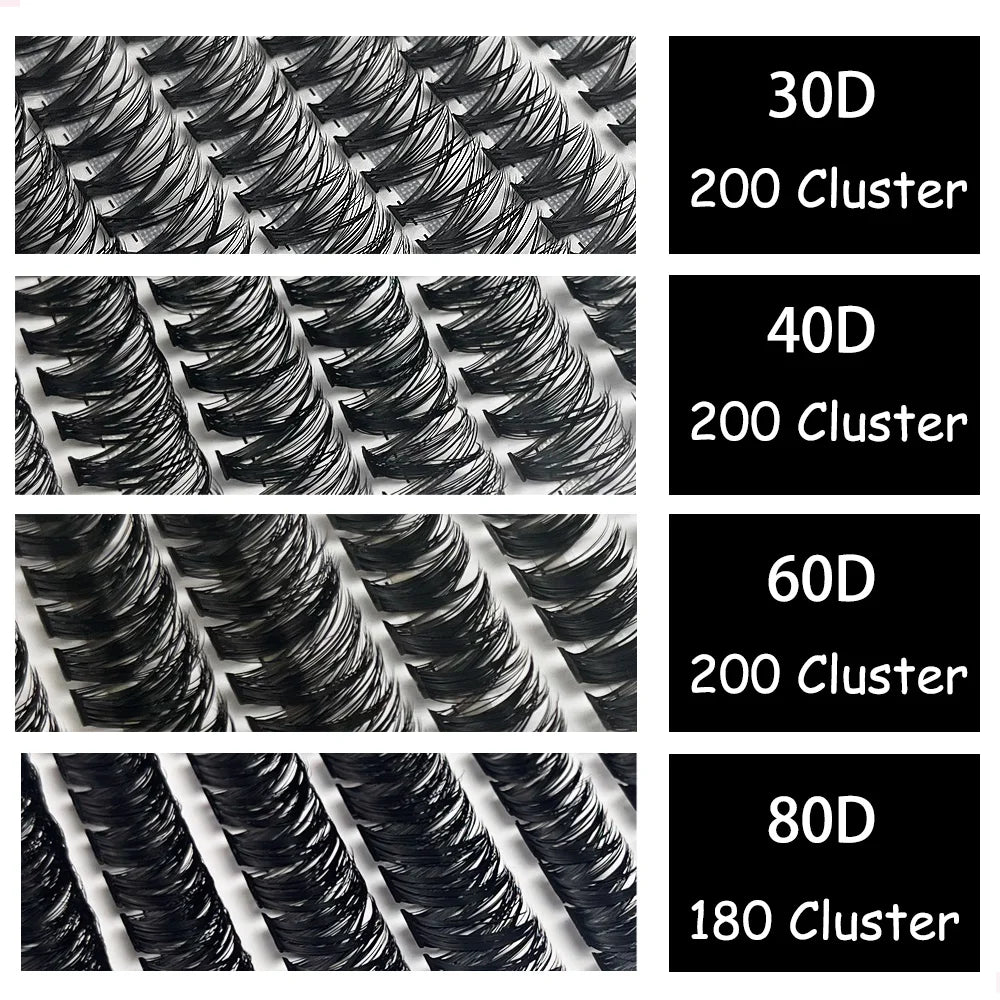 MIOFIA 30D/40D/60D/80D Fluffy Thick Individual Cluster Lashes C/D Curl 8-16mm Mixed Tray Natural Eyelash Extension Makeup Lashes