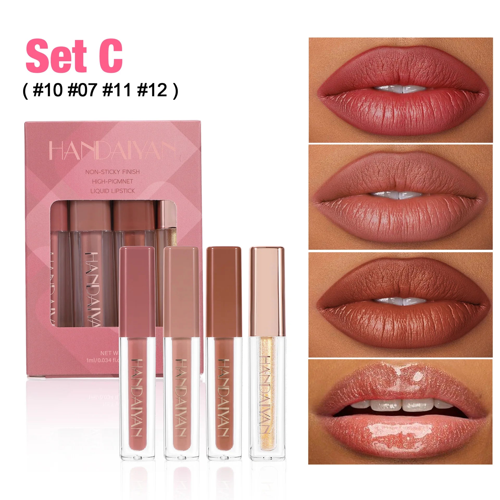 4 Pcs Lip Gloss Set, Waterproof Non Transfer Shimmer Lipstick, Long Lasting & Easy to Apply Liquid Lip Gloss for Daily Makeup