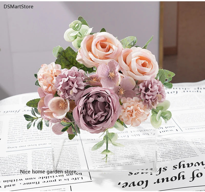 7 Heads Artificial Flowers Silk Peony Rose Hydrangea Bouquet Home Decorations Party Wedding Bride Fake Plants