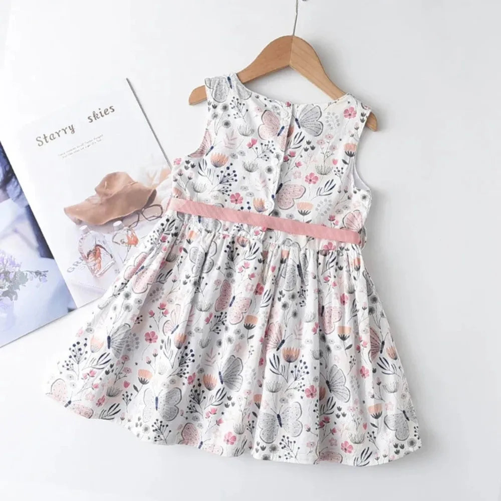 Summer New 3-7 Years Girls Vacation Casual Clothes Sleeveless Sweet Cute Print A-Line Dress 1 Pc Children Fashion Wear
