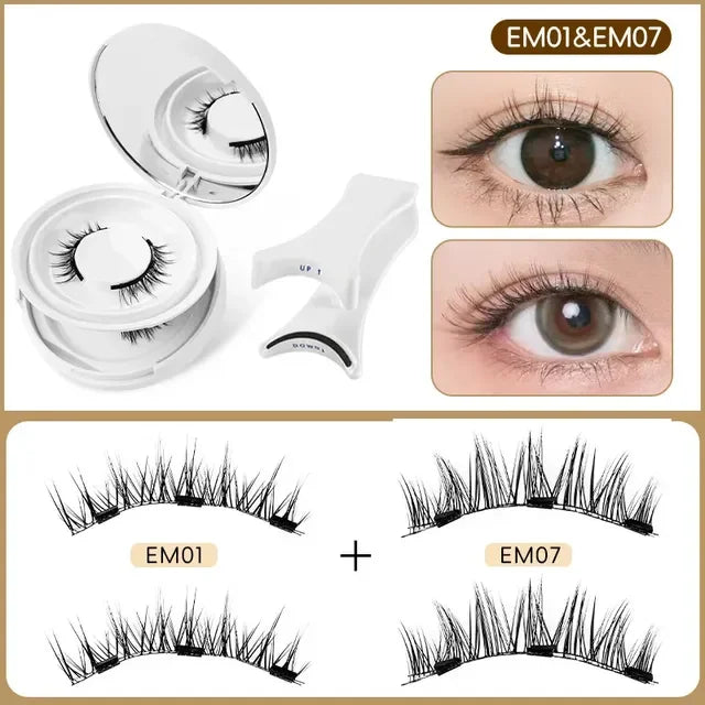 2pairs Magnetic False Eyelashes New Style Glue-Free Mink False Eyelashes Natural Nude Makeup With Mirror Reusable Beauty