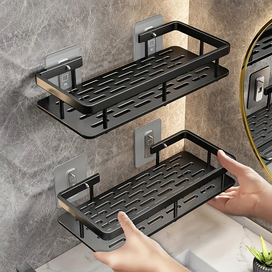 Punch Free Wall Mounted Bathroom Shelf No Drill Shower Shelf Kitchen Storage Organizer Shampoo Rack Makeup Storage Organizer