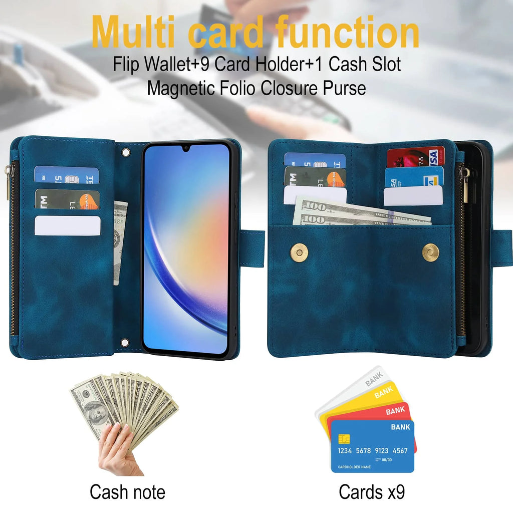 for Samsung Galaxy A35/A34/A25/A24/A73/A72/A55/A54/A53/A52/A15/A14 Case Wallet, Durable Leather Magnetic Buckle Flip Card Holder