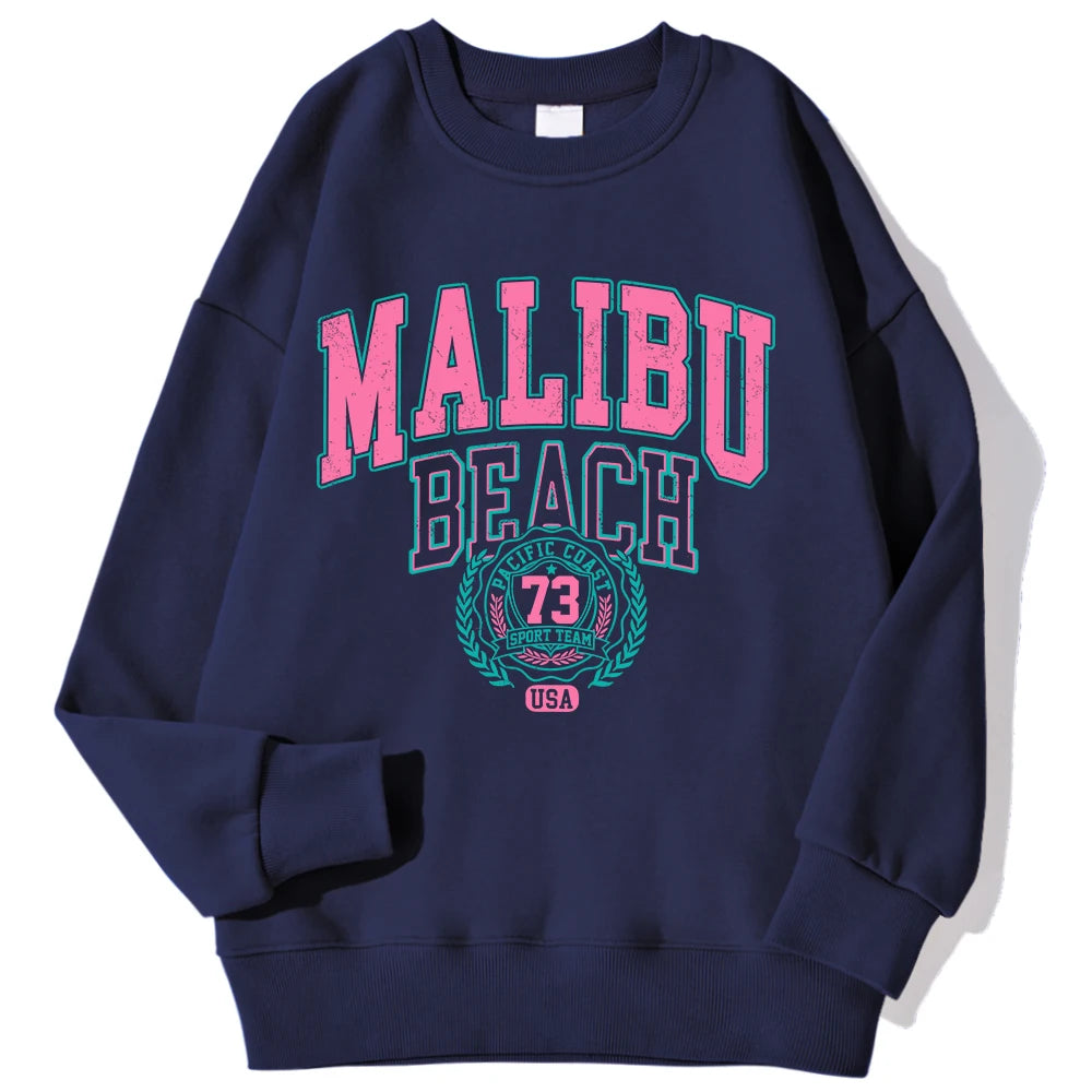 New York California Malibu Letter Sweatshirts Winter Women Casual Loose Hoodie Fleece Warm Crewneck Pullover Comfortable Clothes