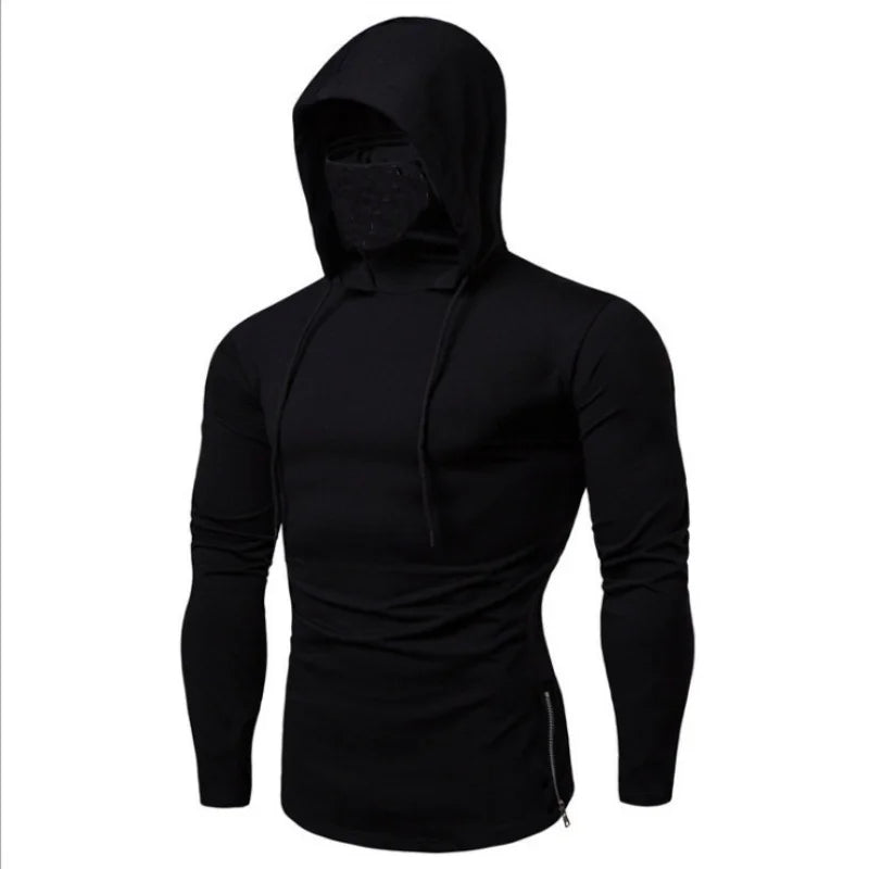 Mens Gym Thin Hoodie Short Sleeve Hoodies With Mask Sweatshirt Casual Splice Large Mask Hoodie Sweatshirt Hooded Tops Cycling