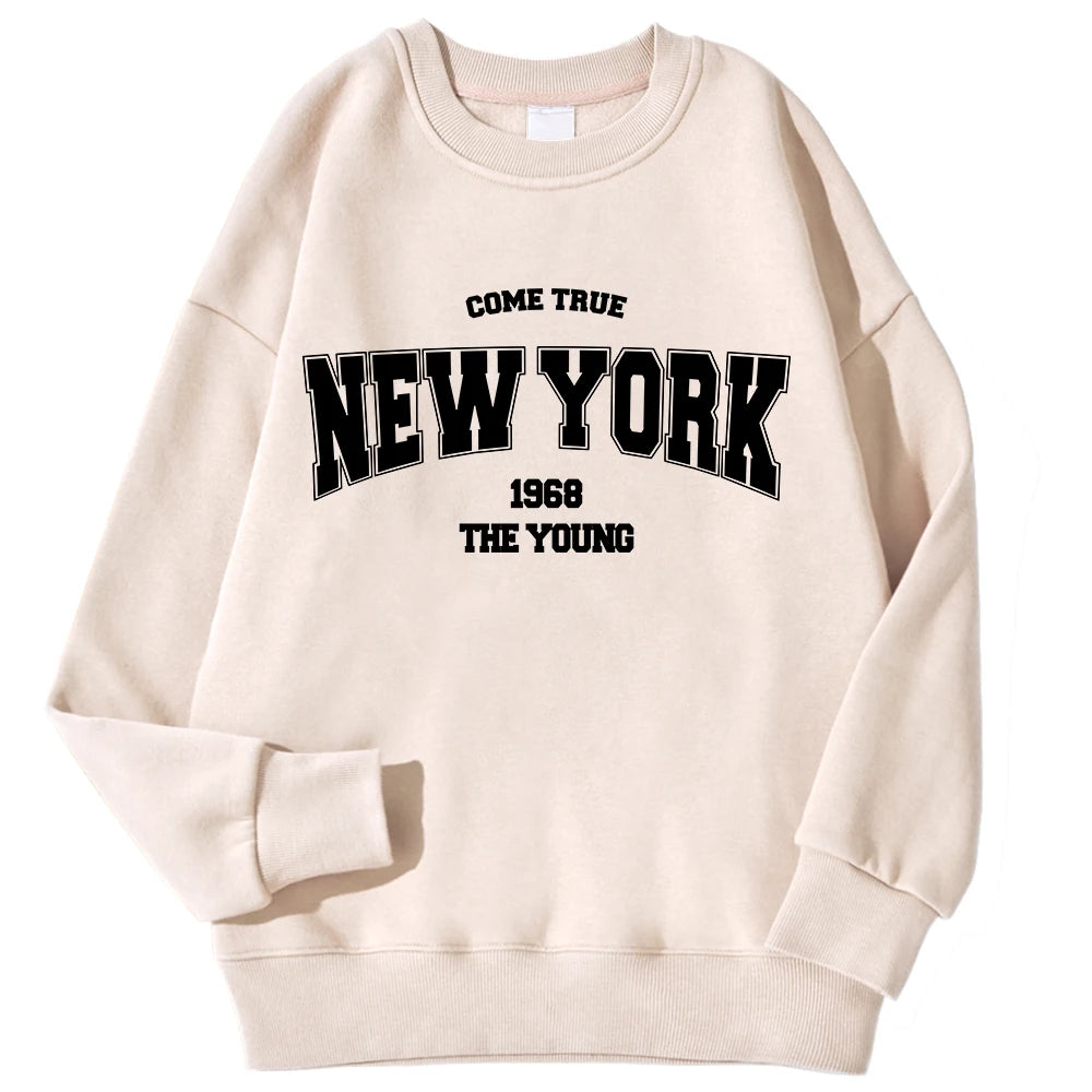 New York California Malibu Letter Sweatshirts Winter Women Casual Loose Hoodie Fleece Warm Crewneck Pullover Comfortable Clothes