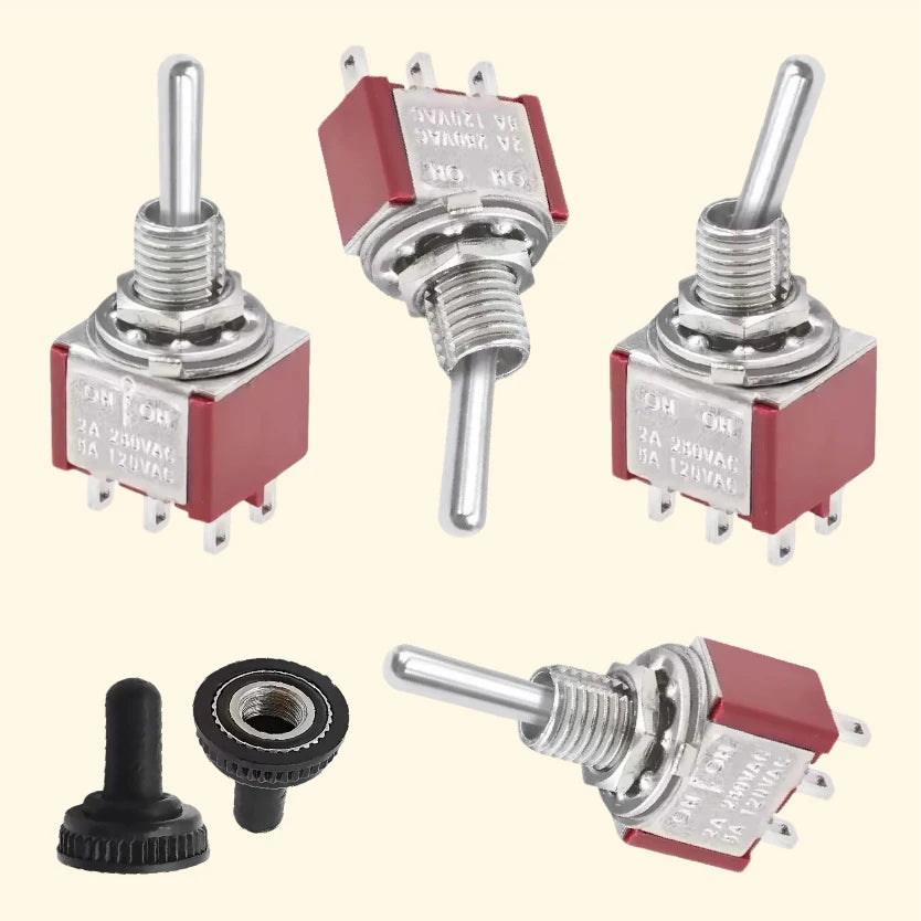 Mini Toggle Switches 6mm SPDT ON-OFF-ON 3/6 Pin with Sealed Caps for DIY Electronics and Control Panels