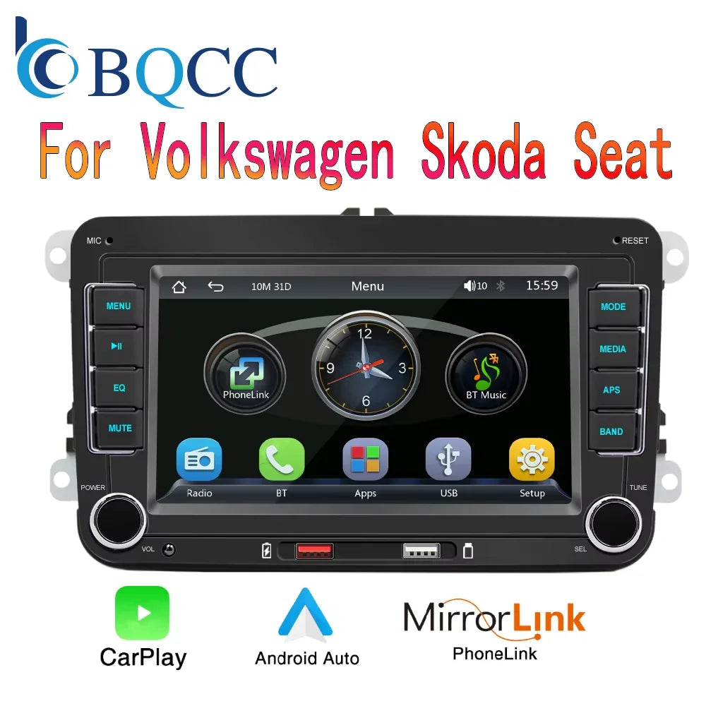 BQCC 7'' 2 DIN HD Car Media Video RDS Airplay Car Radio Wireless CarPlay Android Auto Stereo for VW/SEAT/Skoda/Passat/Golf/Polo