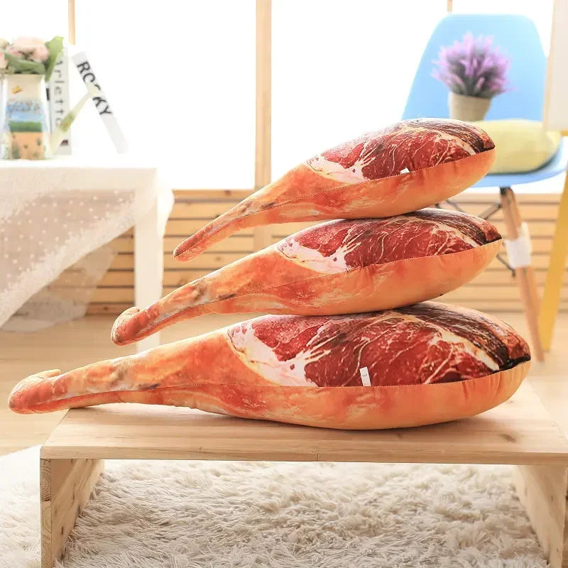 3D Simulation Ham Plush Food Pillow - Funny Spoof Stuffed Toy Waist Cushion for Office Sofa Bedroom & Creative Christmas Gift