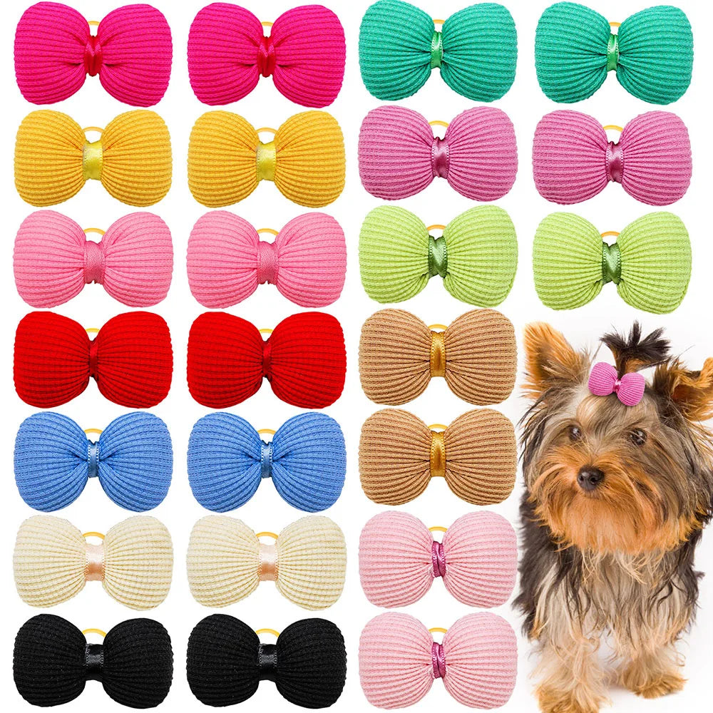 10PCS Small Dogs Bows Hair for Pets Solid Bowknot Boutique Dog Hair Bows Yorkshire Grooming Bows Puppies Accessories