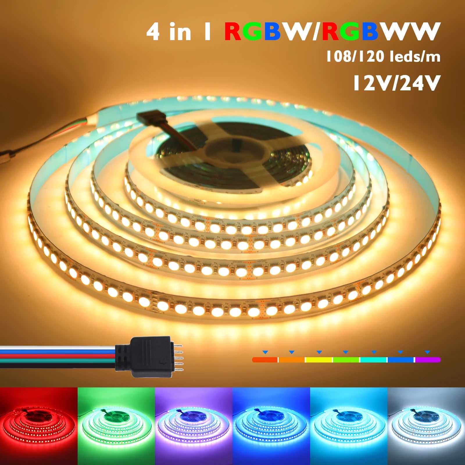 RGBW RGBWW LED Strip DC 12V 24V 4 Colors In 1 Chip SMD 5050 60 108 120 Leds/M Flexible Ribbon Tape Rope Light