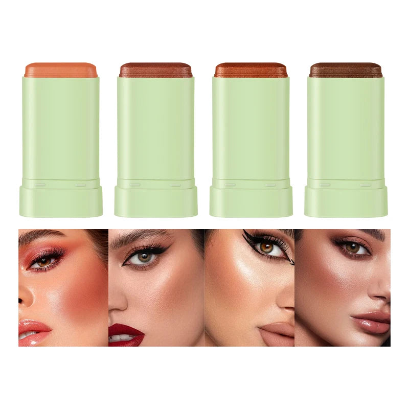 4pcs Durable waterproof powder blusher stick, multi color options, vibrant color, rich color display, suitable for daily
