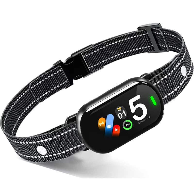 New Pet Dog Barking Collar with Sound Vibration Shock IP67 Waterproof Functions Smart Dog Sound Recognition System TFT screen