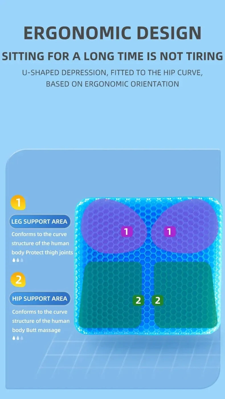 Gel Seat Cushion Summer Breathable Honeycomb Design For Pressure Relief Back Tailbone Pain - Home Office Wheelchair Chair Cars