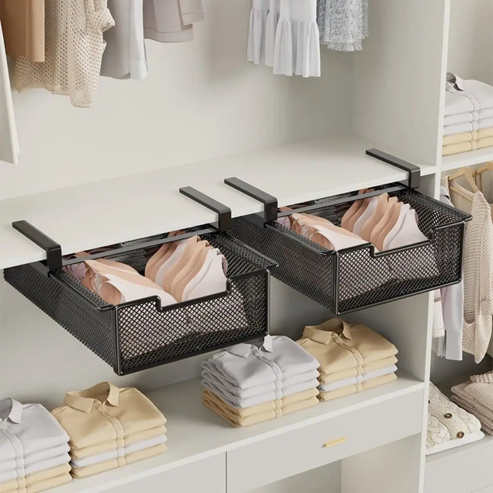 Large Capacity Underwear Storage Basket Pure Color Under Shelf Hanging Organizer Basket Design Under Cabinet Pull-Out Drawer