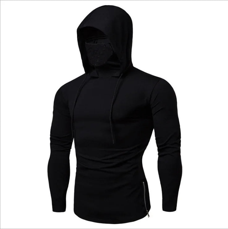 Mens Gym Thin Hoodie Short Sleeve Hoodies With Mask Sweatshirt Casual Splice Large Mask Hoodie Sweatshirt Hooded Tops Cycling