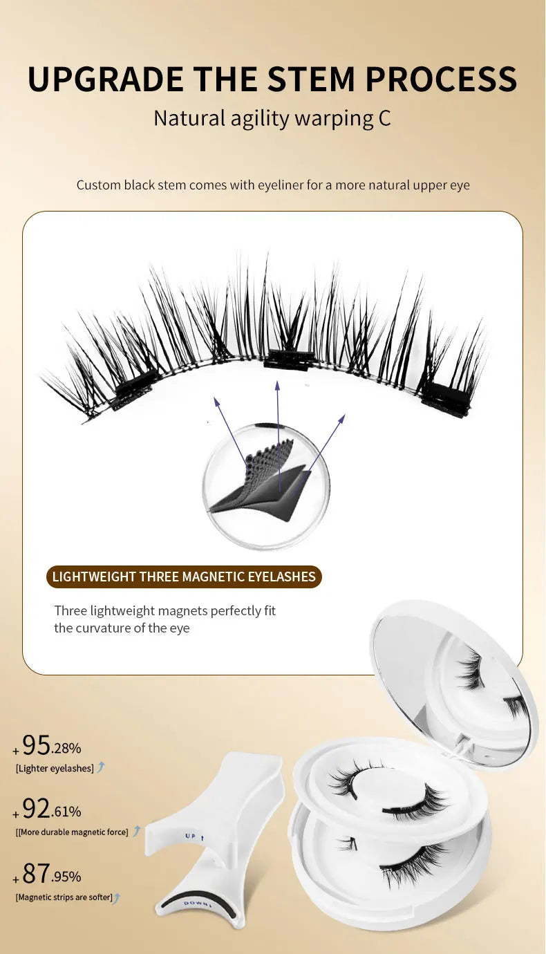 2pairs Magnetic False Eyelashes New Style Glue-Free Mink False Eyelashes Natural Nude Makeup With Mirror Reusable Beauty