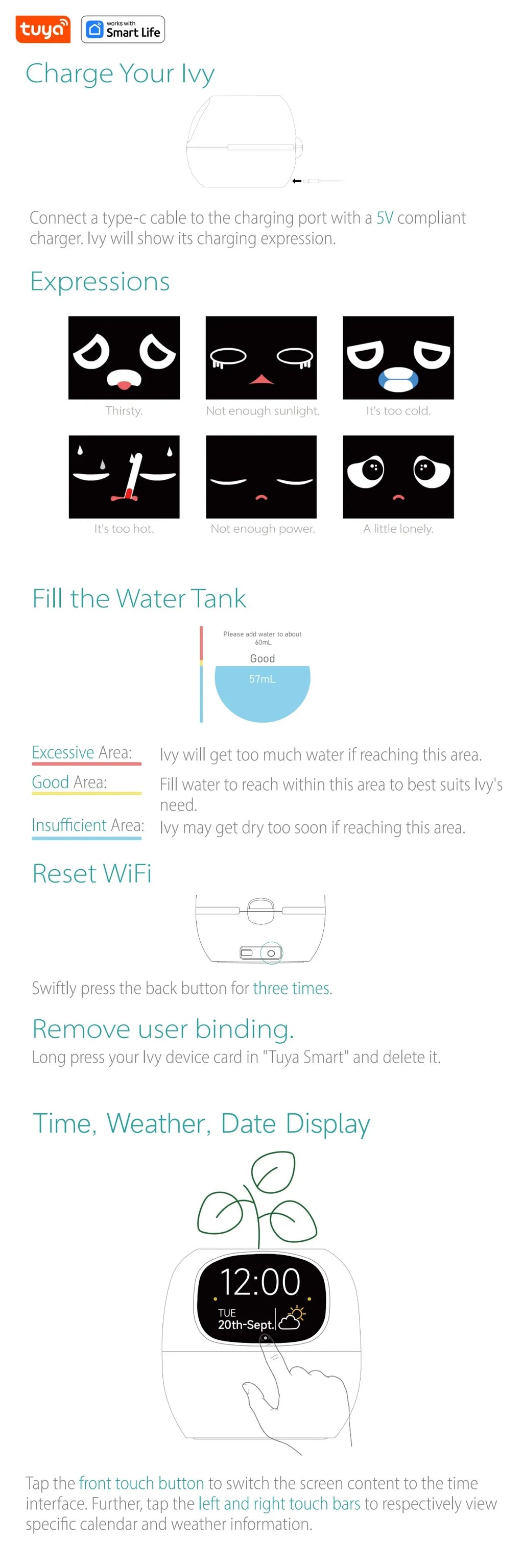 Tuya Ivy Smart Planter,Endless Fun Over 49 Rich Expressions,7 smart sensors,AI Chips Make Raising Plants Easy and Fun