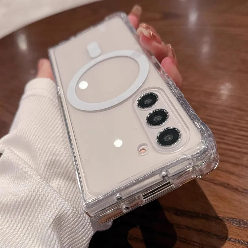 For Magesafe Magnetic Clear Wireless Charging Phone Case For Samsung Galaxy Z Fold 7 6 5 4 3 Z Flip 7 6 5 4 3 Shockproof Cover