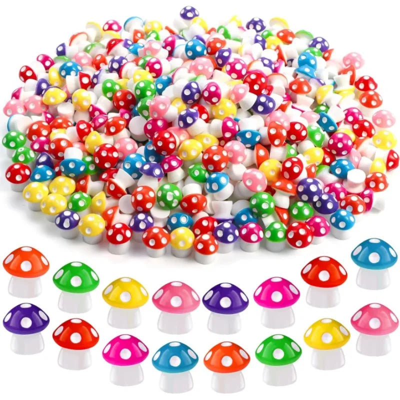 50/100pcs Mini Resin Mushroom 8 Colors Small Mushrooms for Dollhouse Decor Micro Fairy Garden Landscape Aquarium Tiny Toys